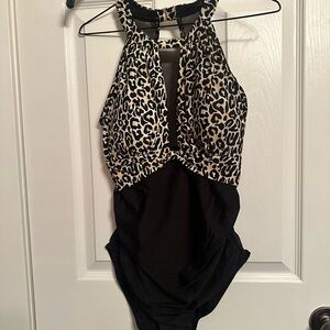 Leopard Print and Black Swimsuit